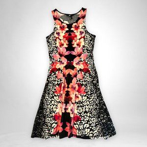 H & M FIT AND FLARE SNOW LEOPARD FLORAL MINI DRESS SIZE SMALL